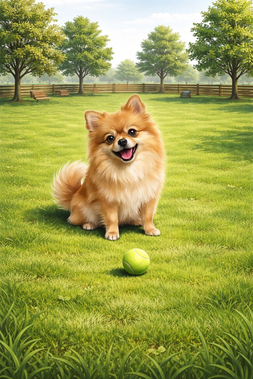 Bailey Bear, a golden Pomeranian, at the park